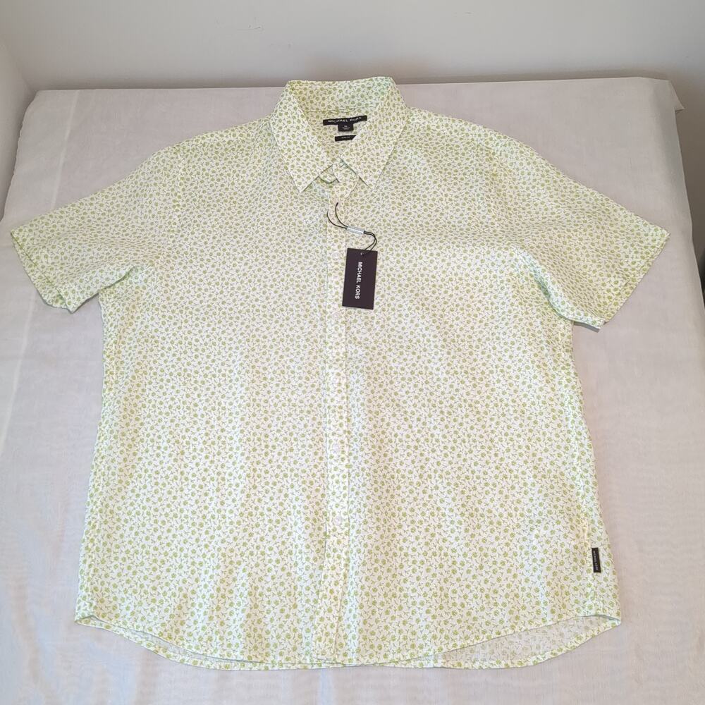 NWT Michael Kors 100% Linen Green Summer Collar Button Down Men’s Shirt Sz XL